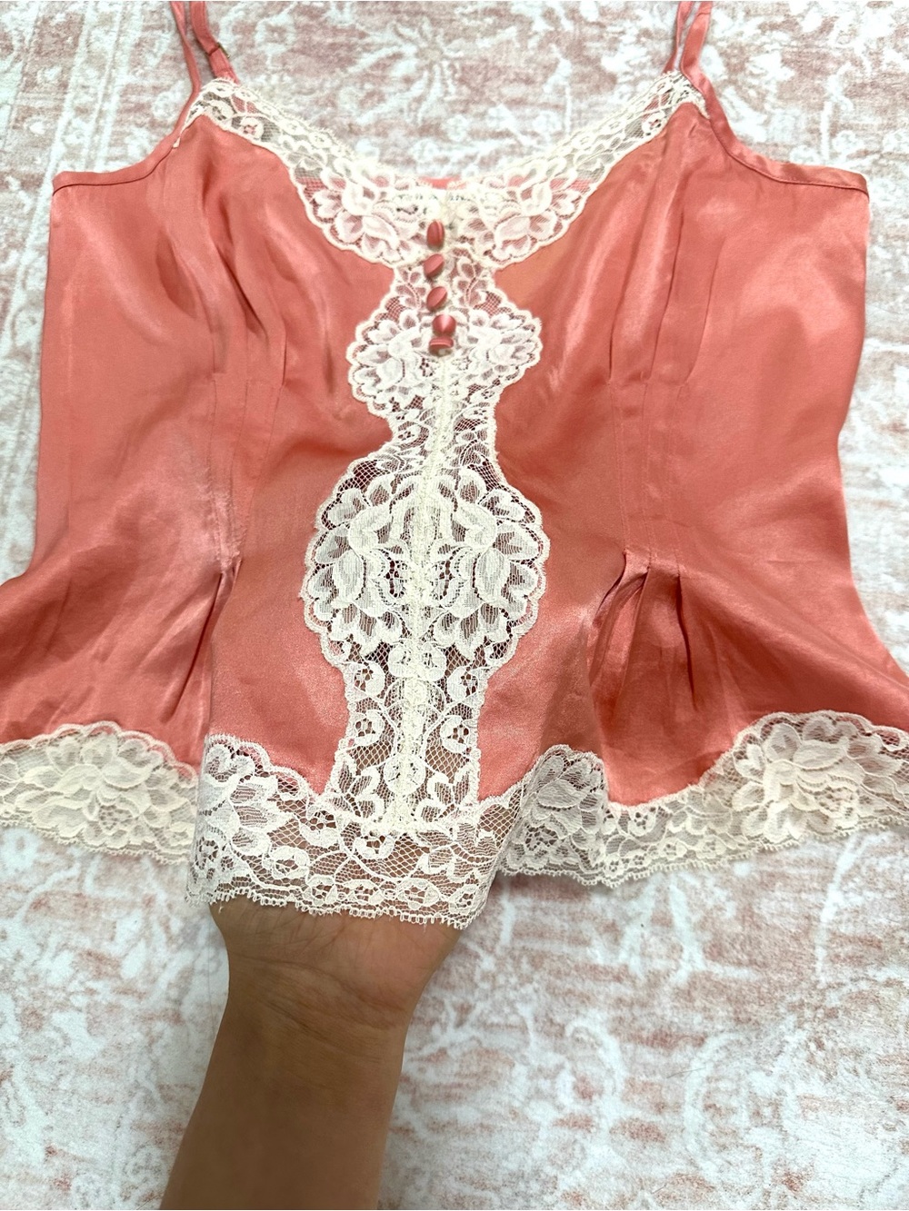 Vintage 🪷 Real Silk Banana Republic Peach Lace Tank Top - Picture 7 of 13